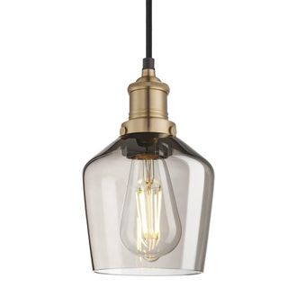 Industville Brooklyn Smoked Glass Schoolhouse Pendant Light - 5.5 Inch - Mocha in Metallic Gold | Size: Medium