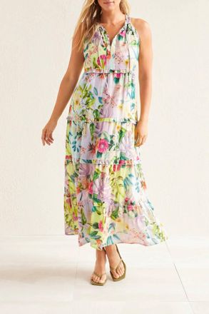 Tribal Slvless Tiered Dress W/lining In Sea Salt