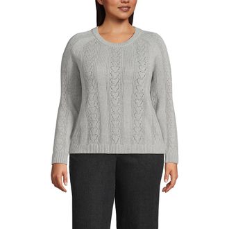 Lands End Drifter Jacquard Raglan Crew Neck Sweater in Gray Heather at Nordstrom, Size 1X