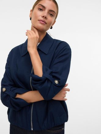 Vero Moda Outdoorjacke VERO MODA VMANNA SHORT JACKET, Damen, Gr. XL, blau (navy blazer), Web, Obermaterial: 55% Viskose, 23% Leinen, 17% Polyester, 5% Baumwolle