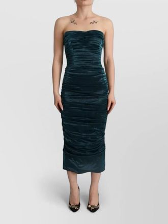 Dolce & Gabbana silk bustier draped strapless midi dress