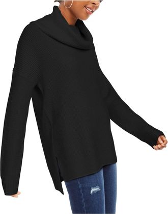 Hippie Rose Womens Black Textured Ribbed Long Sleeve Cowl Neck Sweater Size XS