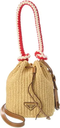 Prada Raffia & Leather Bucket Bag
