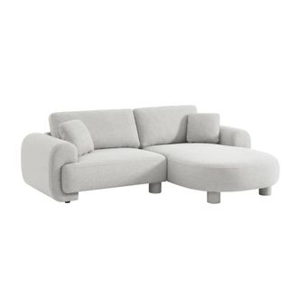 Sweeek Sof&aacute; esquinero derecha de tela liso con patas redondas, 3 plazas, gris