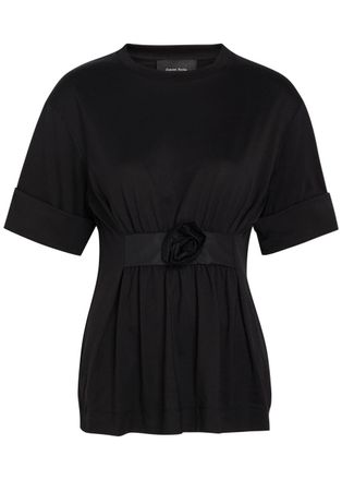 Simone Rocha Simone Rocha Gathered Floral-appliqu&eacute;d Cotton T-shirt - Black - S (UK8-10 / S)