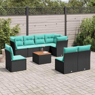 vidaXL Vidaxl Set Divani Da Giardino 9 Pz Con Cuscini Nero In Polyrattan