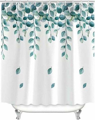 OEM Cortina De Ducha De 120 X 200 Cm, Hojas Verdes, Planta, Dobladillo Con Peso, Antimoho, Poli&eacute;ster Lavable, Cortinas De Ba&ntilde;o, Ba&ntilde;era Con 8 Anillas