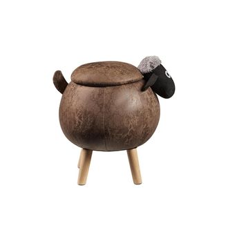 Novit&agrave; Home Padded faux leather pouf, wood - sheep with storage, grey/black