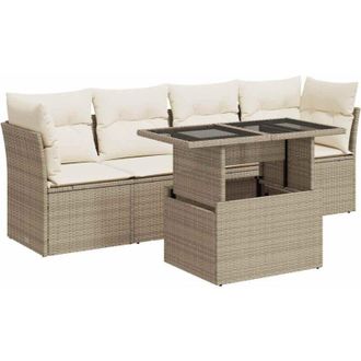 vidaXL Juego De Sof&aacute;s Jard&iacute;n Con Cojines 5 Pzas Rat&aacute;n Sint&eacute;tico Beige Vidaxl