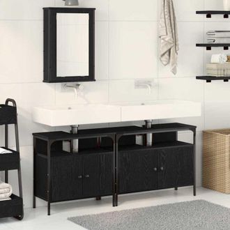 vidaXL Vidaxl - Juego De Muebles De Ba&ntilde;o De 3 Piezas En Madera Elaborada De Roble Negro