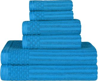 Superior Soho Cotton Textured Ribbed Checker Border Absorbent 6-Piece Towel Set