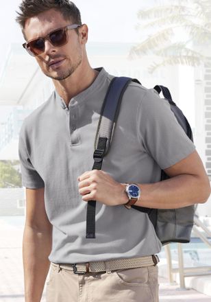 John Devin Poloshirt JOHN DEVIN mit Stehkragen, Herren, Gr. 3XL (64/66), grau, Piqu&eacute;, Obermaterial: 100% Baumwolle, unifarben, regular fit normal, Rundhals, abge