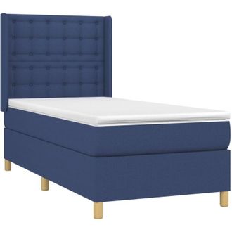 vidaXL Cama Box Spring Colch&oacute;n Y Luces Led Tela Azul 90x190 Cm Vidaxl