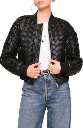 Avec Les Filles Weave Crop Faux Leather Bomber Jacket in Black at Nordstrom, Size Large