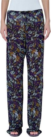 Dries Van Noten Pachas Geprinte Zijden Rechte Broek - Dames - Straight fit broeken - Paars - XS - Broeken