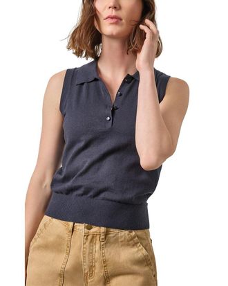 Lilla P Sleeveless Linen-Blend Polo Sweater
