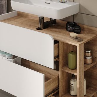 Vicco Mueble Bajo Lavabo Karen, Sonoma/blanco, 100 X 65 Cm Con 2 Cajones, Vicco