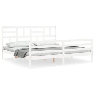 Berkfield Home Bed Frame with Headboard White Super King Size Solid Wood