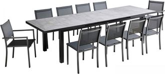 Oviala Conjunto de mesa de jard&iacute;n con 8 sillas y 2 sillones de hormig&oacute;n