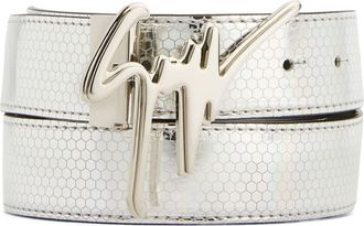Giuseppe Zanotti Signature buckle geometric-print belt - men - Polyurethane/Polyester - OS - Silver