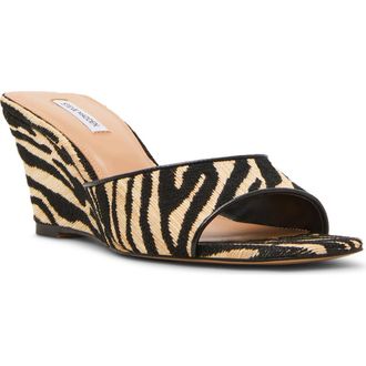 Steve Madden Seleste Wedge Slide Sandal in Zebra Raffia at Nordstrom, Size 10