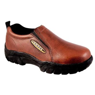 Roper Womens Roper Performance Brown Tumbled Leather Slip On Work Shoes ZAP1152