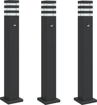 vidaXL Vidaxl - Outdoor Floor Lamps with Sensors 3pcs Black 80 cm Aluminium