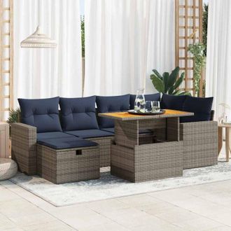 vidaXL Set Sof&aacute;s Jard&iacute;n Y Cojines 7 Pzas Rat&aacute;n Sint&eacute;tico Acacia Negro Vidaxl
