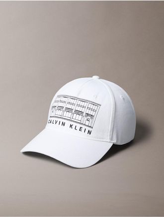 Calvin Klein Mens New York Office Logo Graphic Baseball Cap - Open White