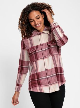 Casual Looks Fleeceshirt CASUAL LOOKS Fleece-Bluse, Damen, Gr. 40, rot (champagner, bordeaux, kariert), 100% Polyester, gemustert, kariert, mehrfarbig, Shirts Flee
