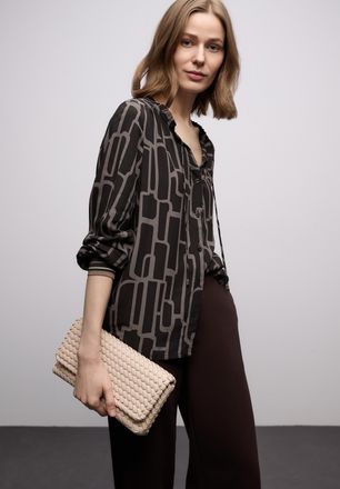 Street One Langarmbluse STREET ONE, Damen, Gr. 34, schwarzest braun, Web, Obermaterial: 100% Viskose, gemustert, figurumspielend h&uuml;ftbedeckend, Rundhals, angeset