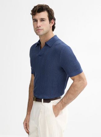 Le 31 Mens Openwork knit Johnny-collar Polo Shirt