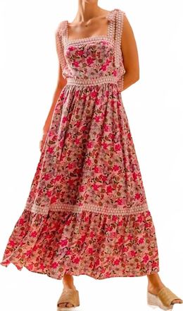 So Me Floral Maxi Dress With Ribbon Tie Lace Strap In Pink Combo