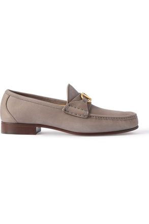 Valentino Garavani V-Logo Embellished Full-Grain Nubuck Loafers