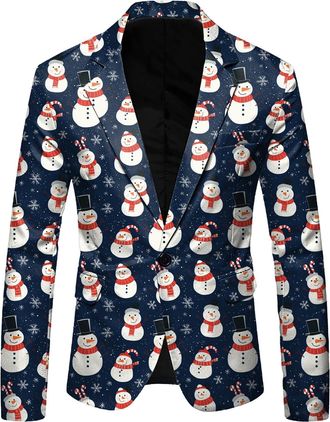 Generic Christmas Suit Jacket for Men Xmas Tree Print Blazer Slim Fit Long Sleeve Lapel Neck Jacket Holiday Party Casual Outwear Tops Blazer Jacket Fashion Ch