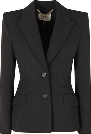 Nissa Black Notched Lapel Single-Breasted Polyester Blazer
