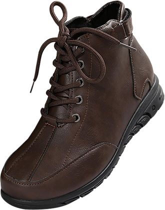 Generic Womens Casual Ankle Boots, PU Leather, Round Toe Lace-Up, Flat Non-Slip Rubber Sole, Black Brown, 3cm Heel Height, Indoor Outdoor Fashion