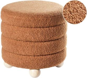 Beliani Pouf Boucle Tappezzeria Gambe in legno di pino Poggiapiedi Accessori per la casa Soggiorno Marrone dorato Chilly