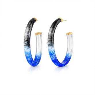 Gold & Honey Womens Game Day Xl Oval Tie Dye Lucite Hoop Earrings In Black/blue
