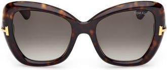 Tom Ford 55mm Butterfly Sunglasses in Havana Beveled/Smoke at Nordstrom
