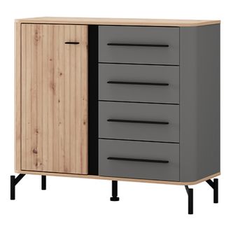 Dmora Credenza Carmel, Aparador 2 Estantes, 4 Cajones, Una Puerta, 103x40x94h Cm Marr&oacute;n Roble Nudos