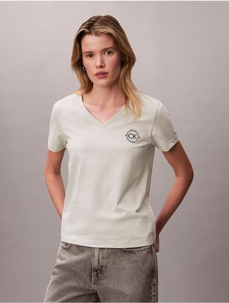 Calvin Klein Jeans Calvin Klein Womens Embroidered CK Crest V-Neck Tee - Green - XL