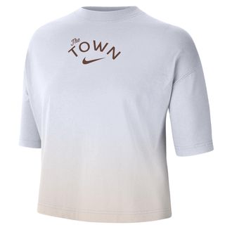 Nike Golden State Warriors Courtside City Edition Premium Nike Womens NBA Boxy T-Shirt in White | HV5390-100