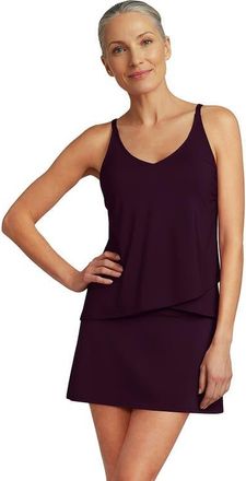 Lands End D-Cup Chlorine Resistant V-Neck Tulip Hem Tankini Swimsuit Top with Adjustable Straps in Dark Wine at Nordstrom, Size X-Large