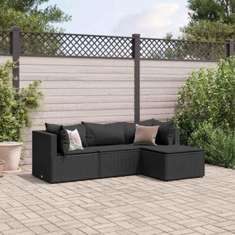vidaXL Vidaxl - Set Divani da Giardino 4 pz con Cuscini Nero in Polyrattan