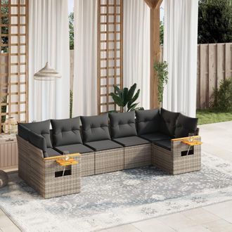 vidaXL Vidaxl - Set De Sof&aacute;s De Jard&iacute;n 7 Piezas Con Cojines Rat&aacute;n Pe Gris