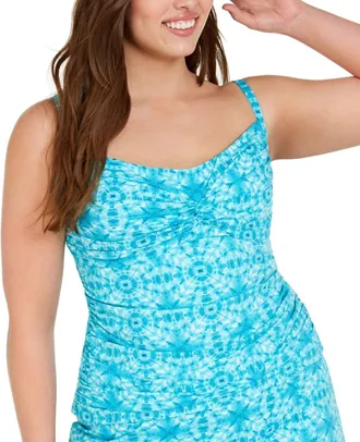 Bleu Rod Beattie Printed Underwire Tankini Swim Top In Laguna Teal