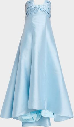 Badgley Mischka Strapless High-Low Pique Gown