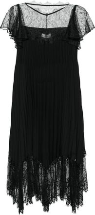Nissa lace-detailed pleated midi dress - women - Polyester/Viscose - 36 - Black