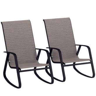 OUTSUNNY 2PCS Garden Rocking Chairs with Armrests - High Back - Light Brown | TJ Hughes